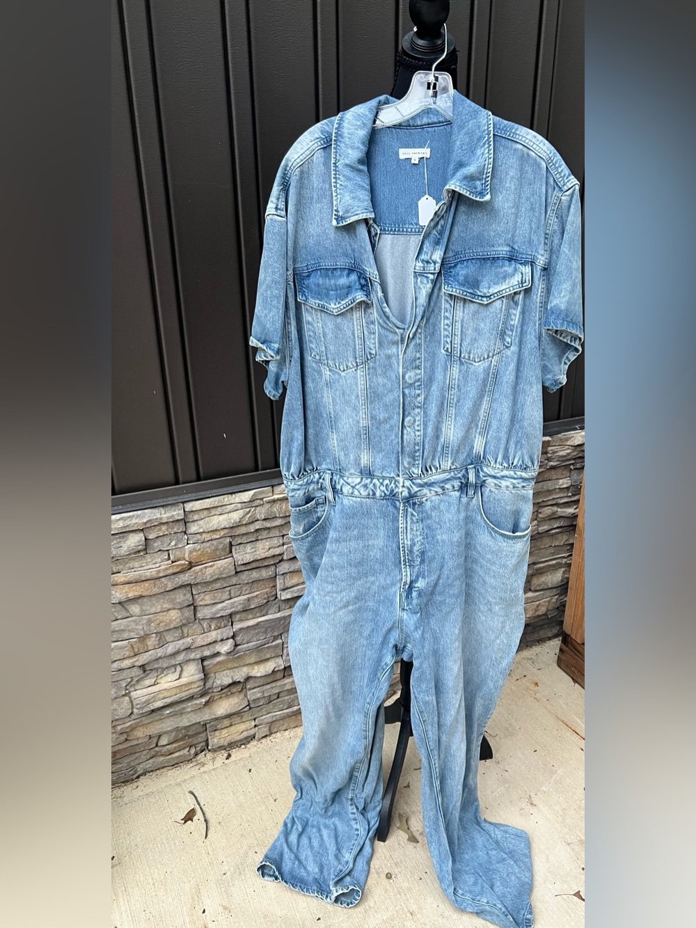 Good American Light Blue Denim Jumpsuit Romper